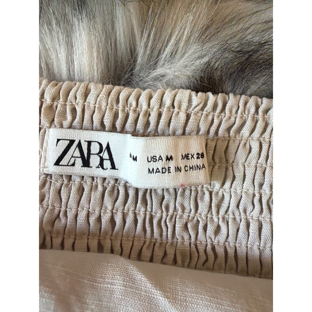Zara Womens Beige Linen Blend Square Neck Smocked Back Maxi Dress Size M - Picture 5 of 9